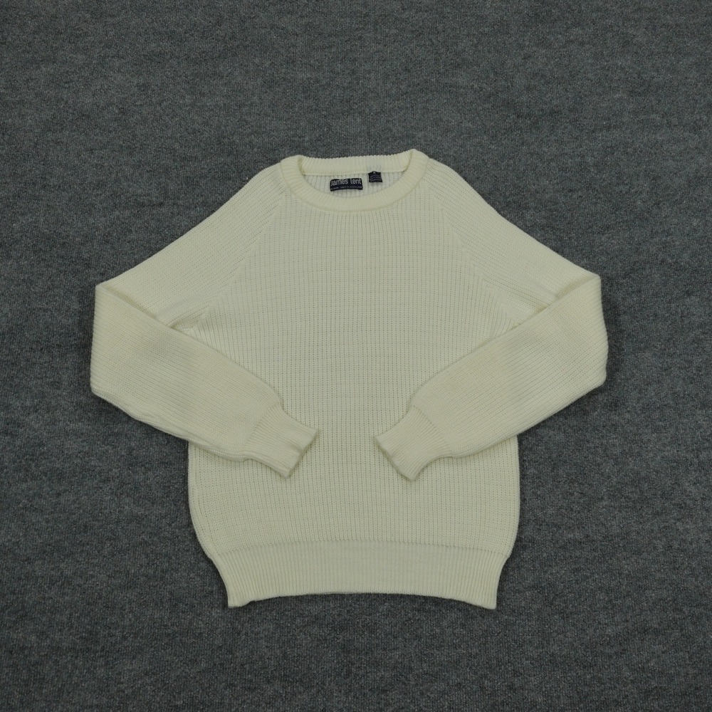 Vintage James Lent Sweater Mens Medium Cream Ribbed Knit Raglan Sleeve Pullover